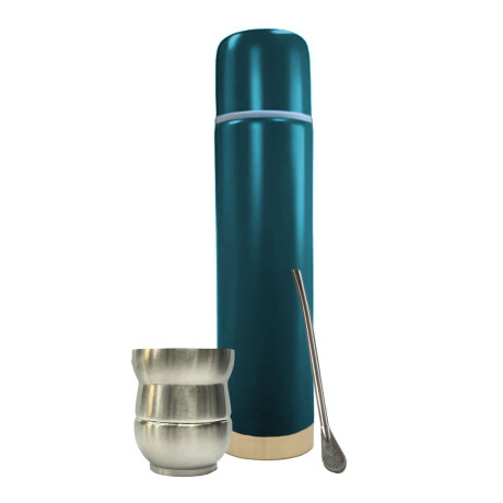 Set Termo Bala 750ml +mate 140ml +bombilla regalo Ac. Inox. Azul Petróleo