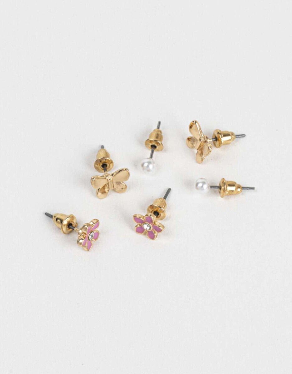 Set De Aros Con Mariposas - Dorado 