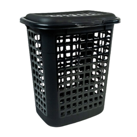 Cesto Canasto Calado Rectangular Plástico con Tapa Ropa 30L Negro