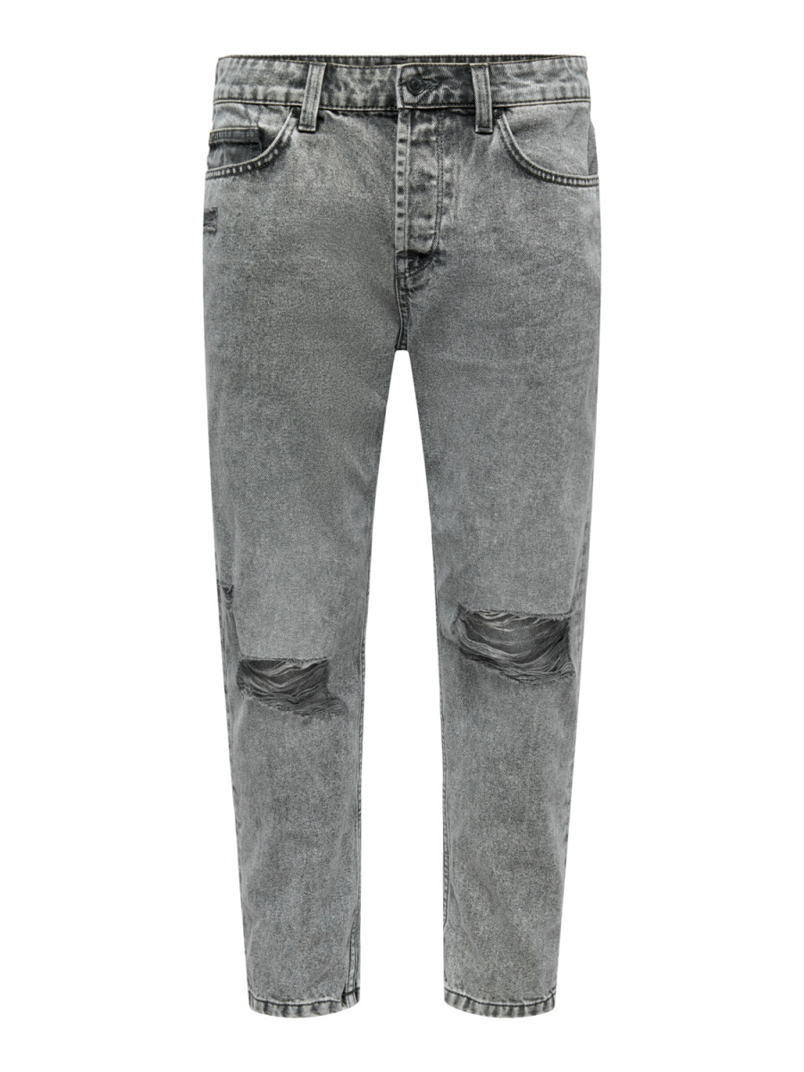 JEANS CROPPED DAMAGE - Grey Denim 