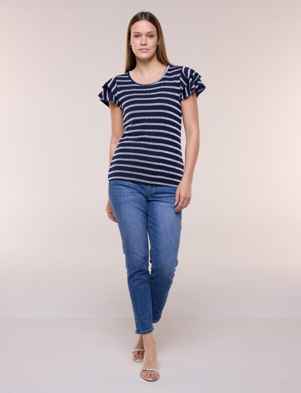 Remera Lineas Con Volantes En Mangas AZUL/BLANCO