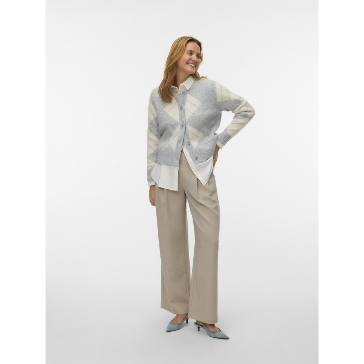 VMDAE LS O-NECK CARDIGAN - Light Grey Melange-Birch 