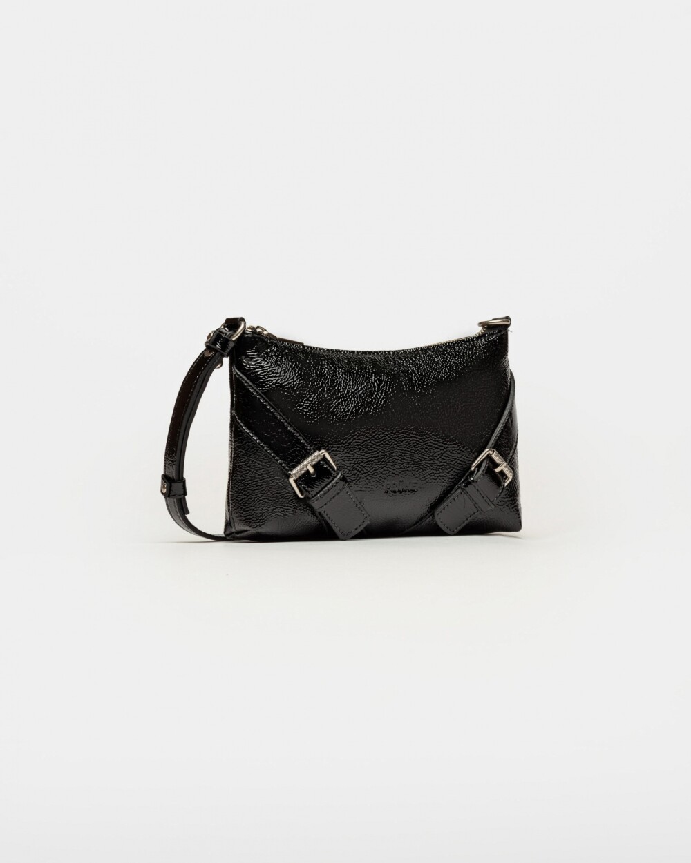 Mini bag Pocket en cuero charol arrugado Negro