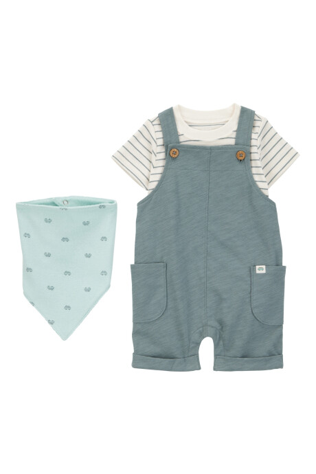 Set tres piezas de algodón, enterito corto, remera y bandana Set tres piezas de algodón, enterito corto, remera y bandana