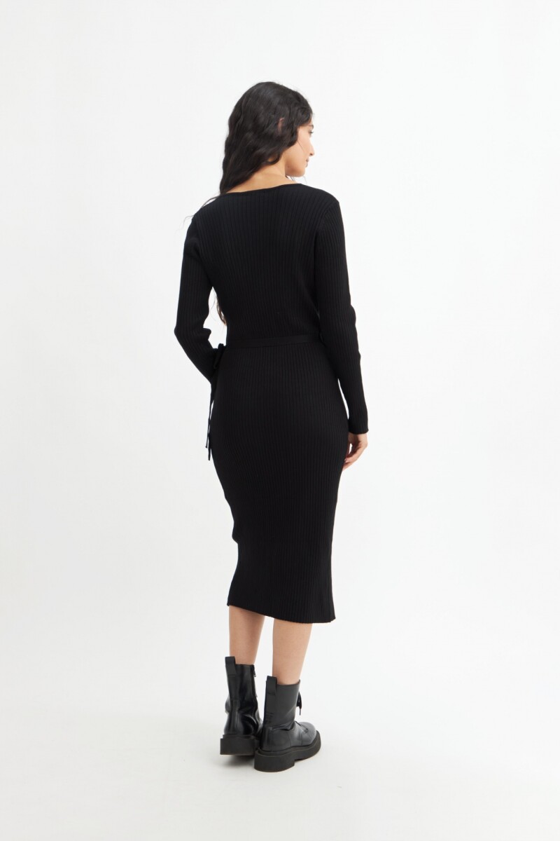 Vestido midi tejido manga larga NEGRO