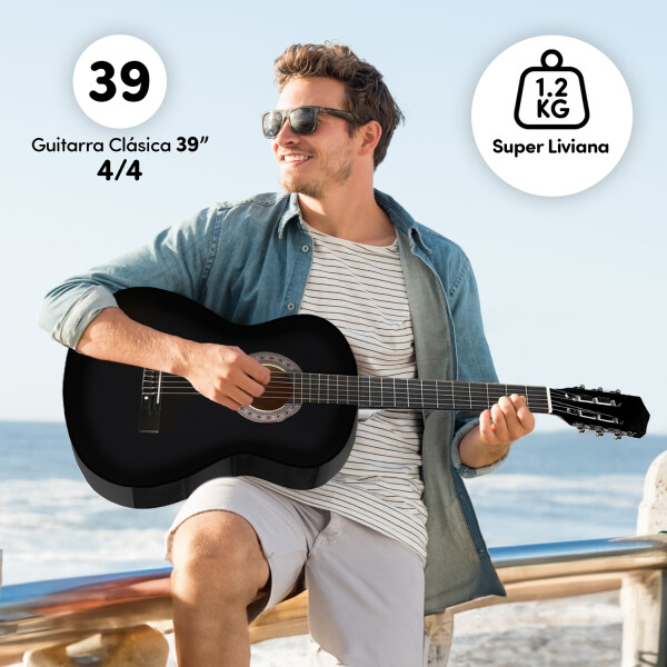 Guitarra Criolla Clasica Tamaño 4/4 39 Para diestros Con Estuche Funda Y Puas Imback Color Negro Guitarra Criolla Clasica Tamaño 4/4 39 Para diestros Con Estuche Funda Y Puas Imback Color Negro