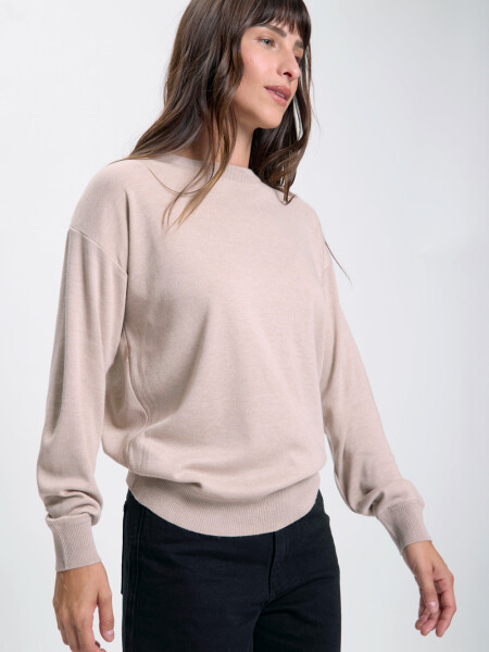 Buzo tejido cuello a la base Beige