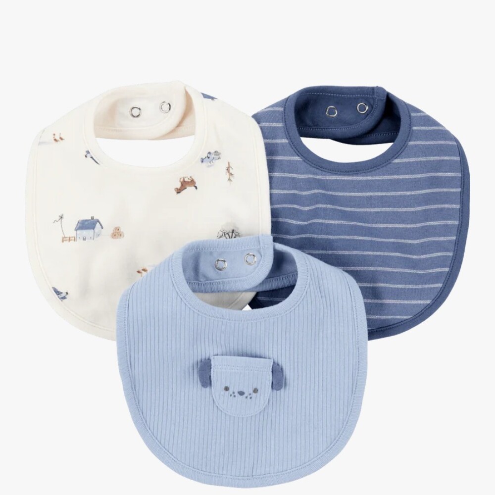 Set x3 baberos carters celeste perrito
