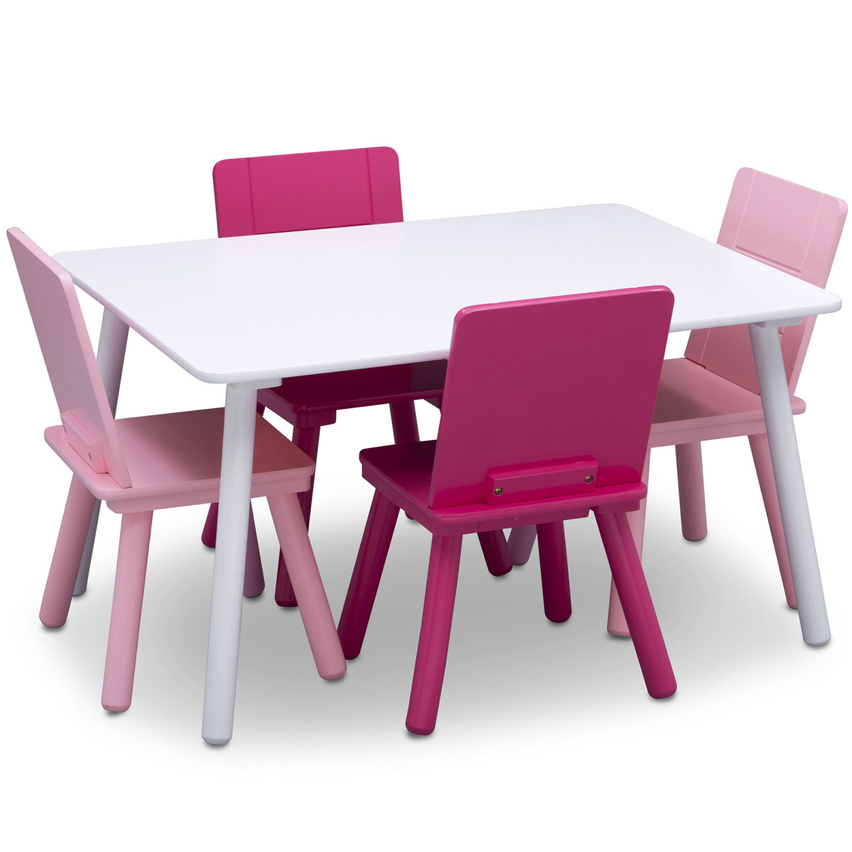 Juego de mesa y 4 sillas para niños rosa, fucsia y blanco 