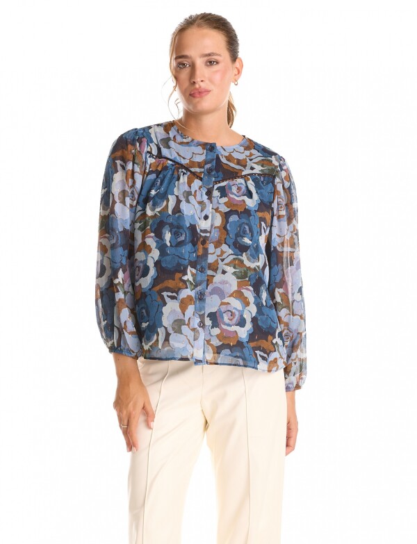 Blusa Gasa Flores AZUL/MULTI