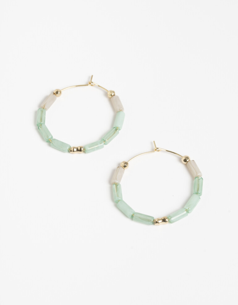 Aros Argollas Acrilico Aros Argolla Metal Y Beads - Dorado