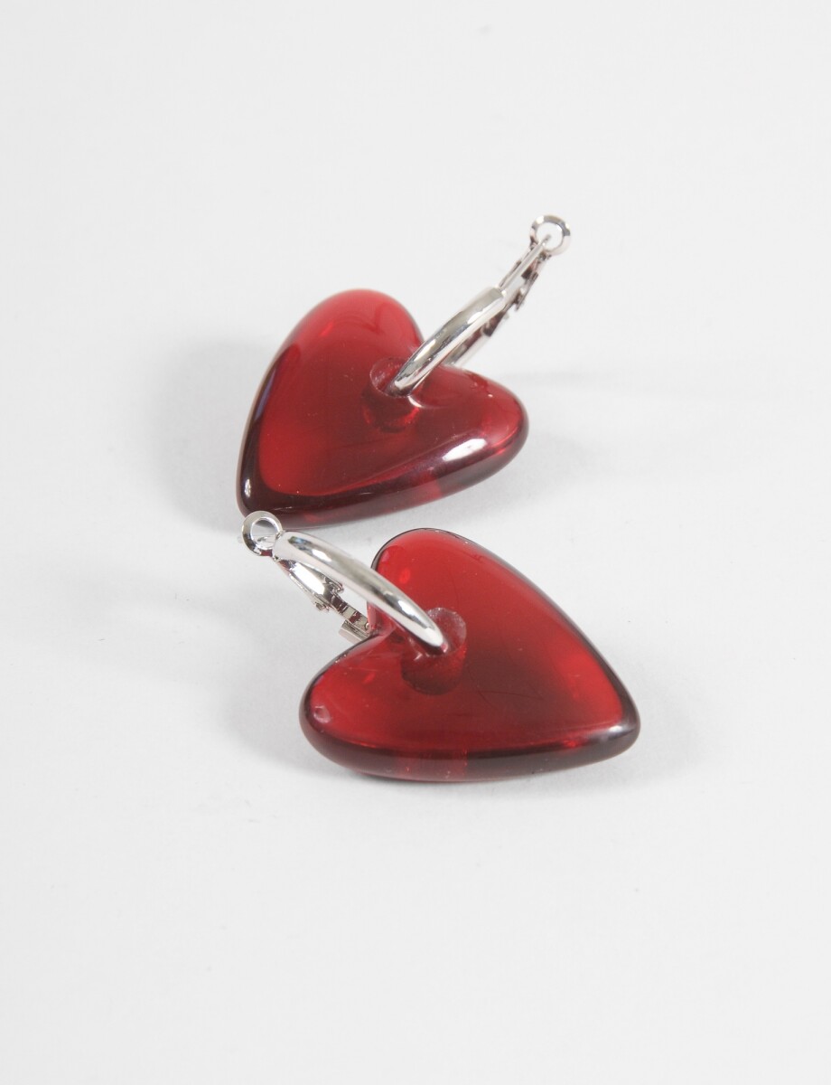 Aros con dije cora rojo - plateado 