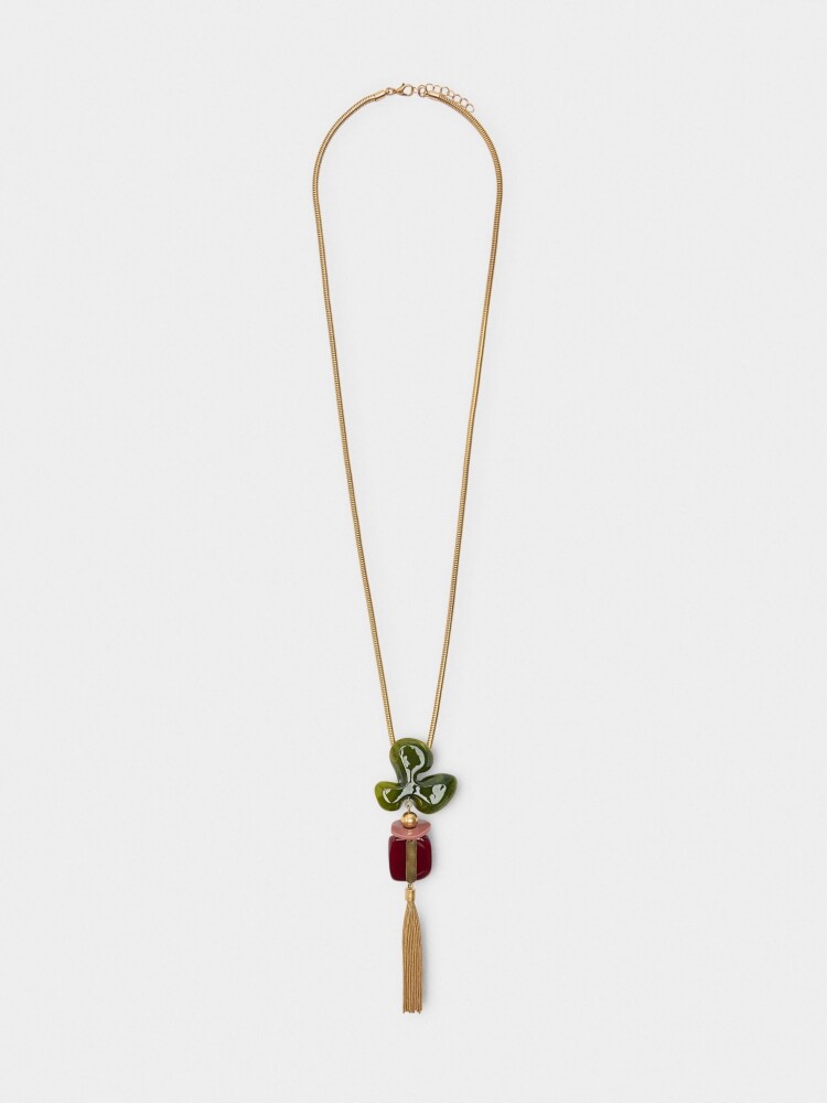 Collar Largo De Flor De Resina Con Flecos multicolor