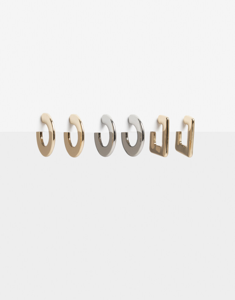 Aros Argollas Set Metal Set De Argollas Biplating - Dorado