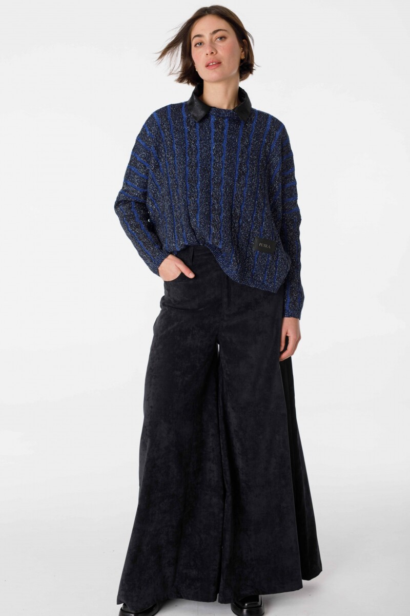 Sweater Oceano Crop Azul/Negro Lurex