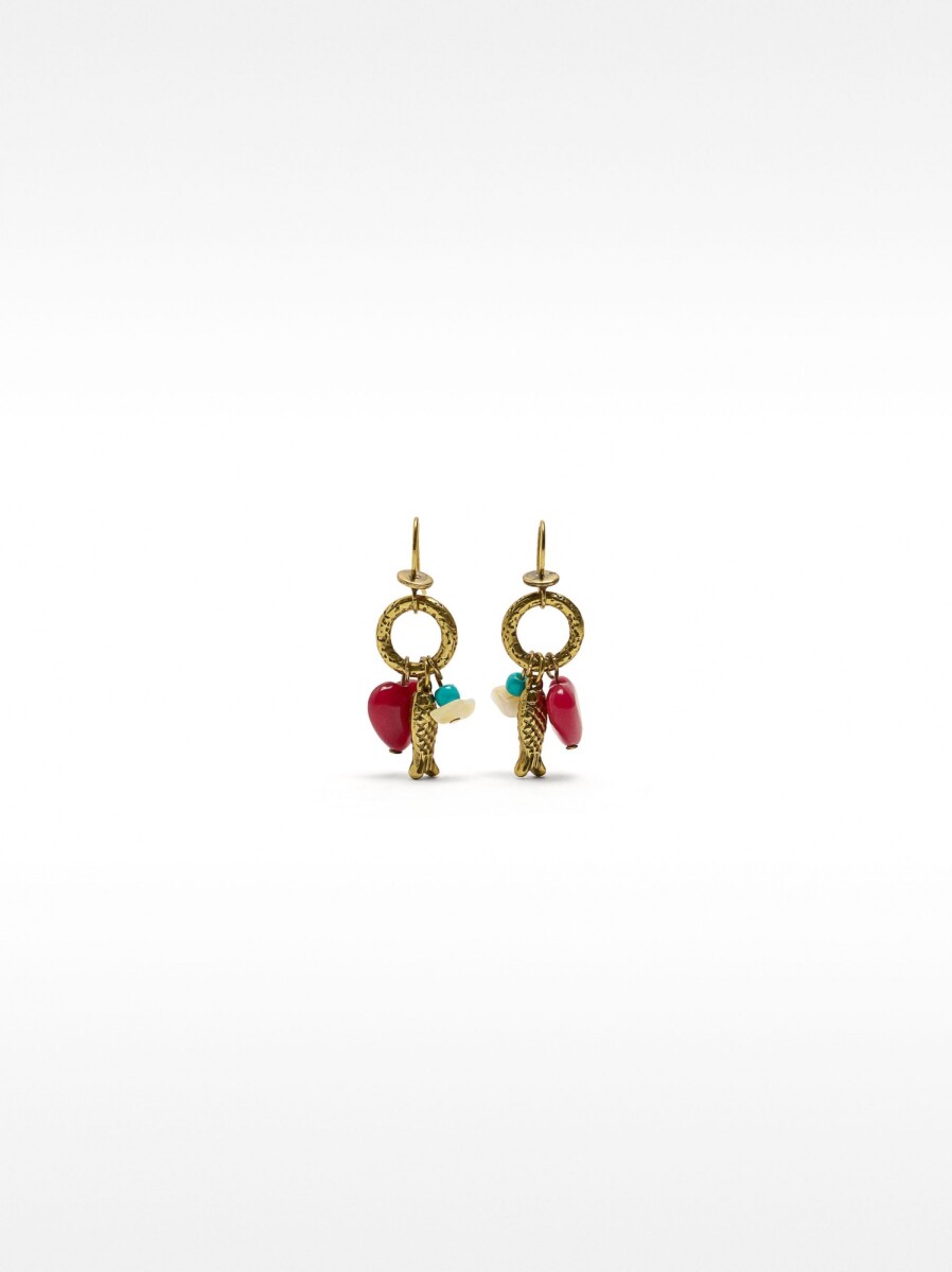 Pendientes Con Pez Y Piedra - multicolor 