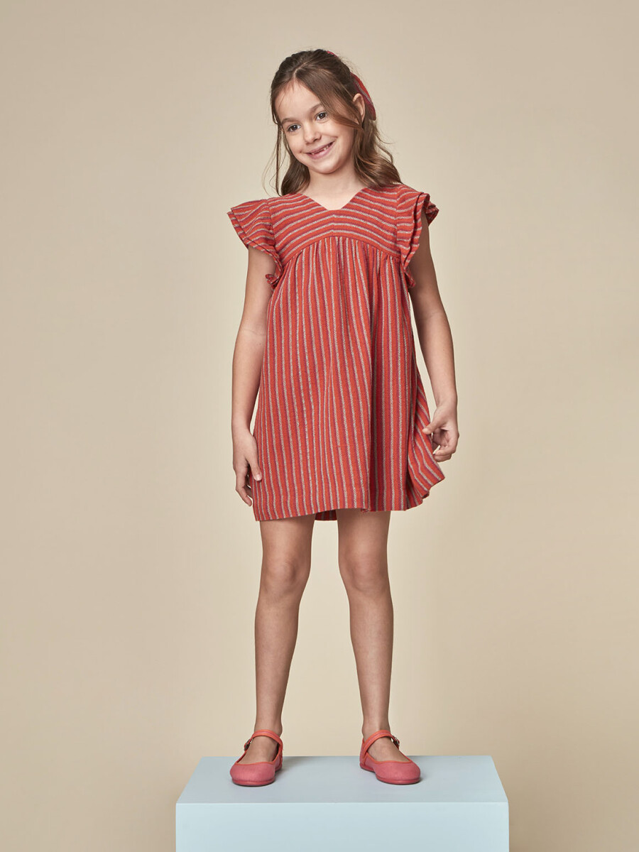 Vestido De Rayas Multicolor Naranja