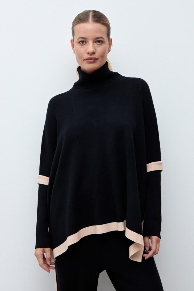 Polera tejida bicolor negro