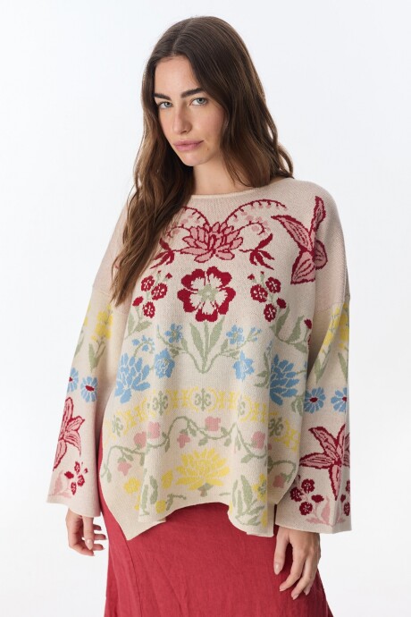 Sweater Fancy Jacquard Estampa Flores
