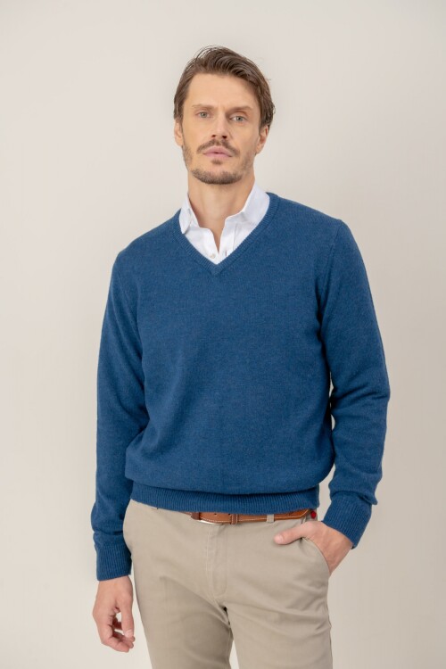 Sweater V neck Azul piedra