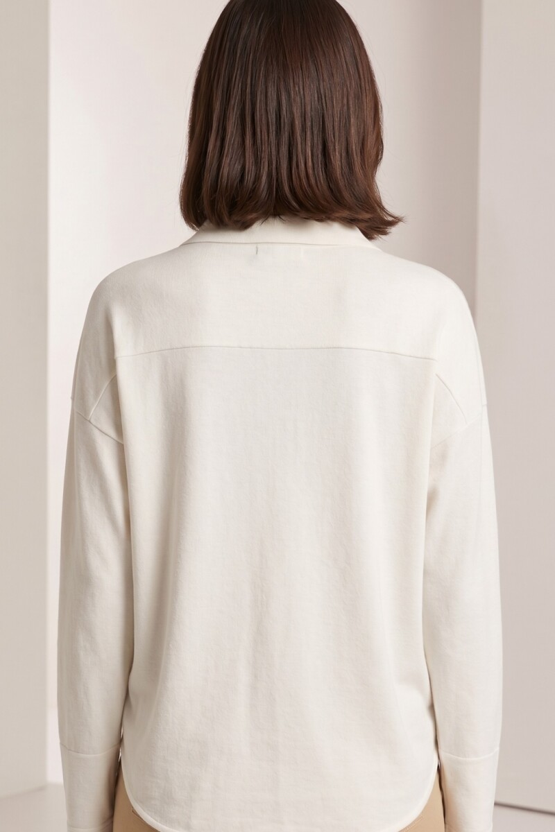 REMERA M/L CUELLO POLO BLANCO