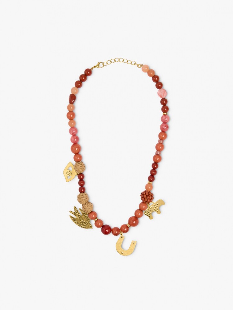 Collar Corto De Cuentas Con Charms multicolor