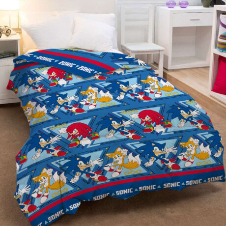 Acolchado Infantil Sonic 1 Plaza 100% Microfibra Azul Francia