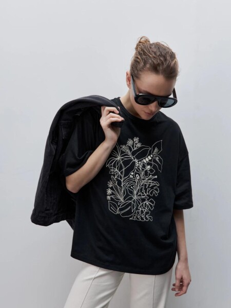 T-SHIRT D.CASSIN MECA M.C FLOR NEGRO