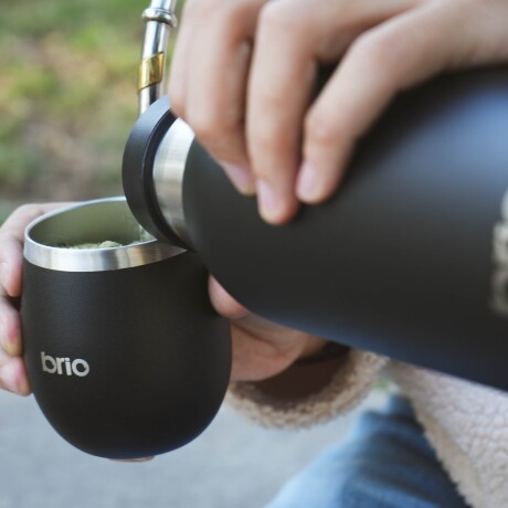 Set De Termo 750 Ml Y Mate Con Tapa brio Acero Inox Negro