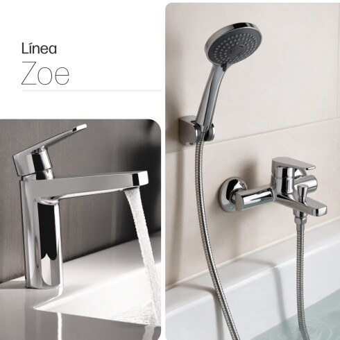 JUEGO DE GRIFERIA MONOCOMANDO CROMO BRILLO BAÑO LINEA ZOE CROMO