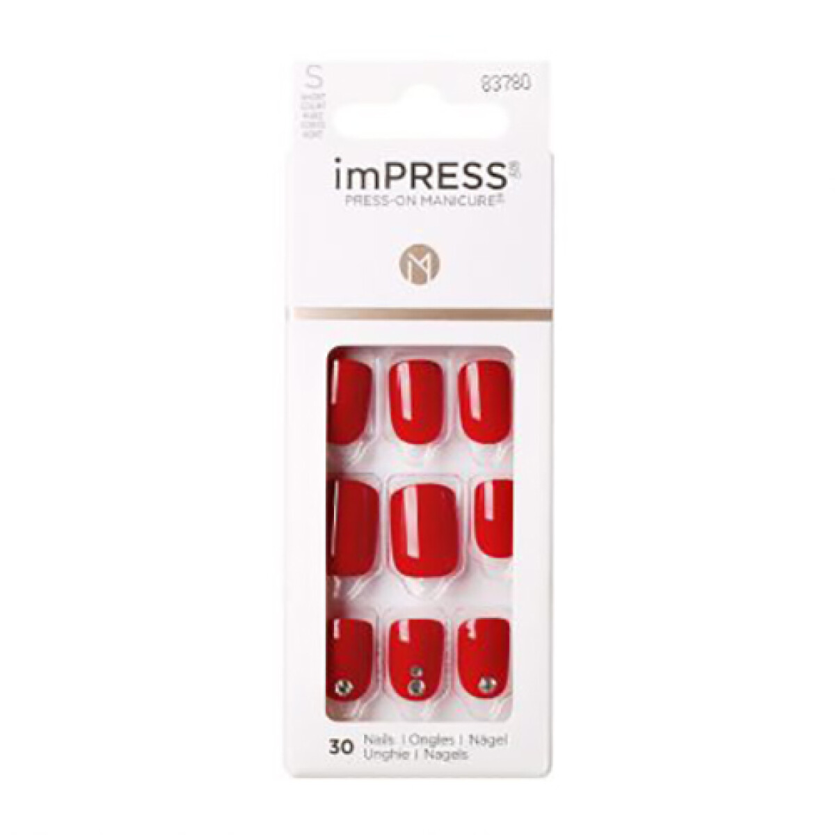 Uñas postizas autoadhesivas Impress - Rojo con piedras 