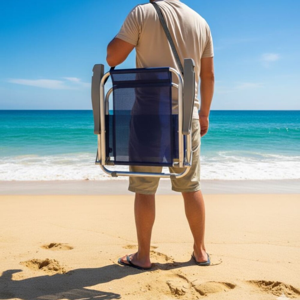 Sillón Alto playa en Aluminio c/ Correa Reforzado Hasta 140 Kg Max AZUL