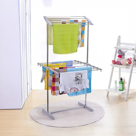 Tendedero Vertical Doble de Piso Plegable p/ Ropa Acero Inox Plateado