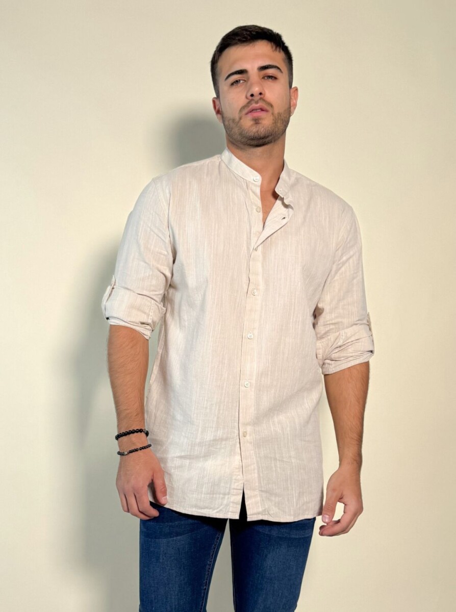 Camisa Hercules con cuello mao de lino y algodón - Beige 