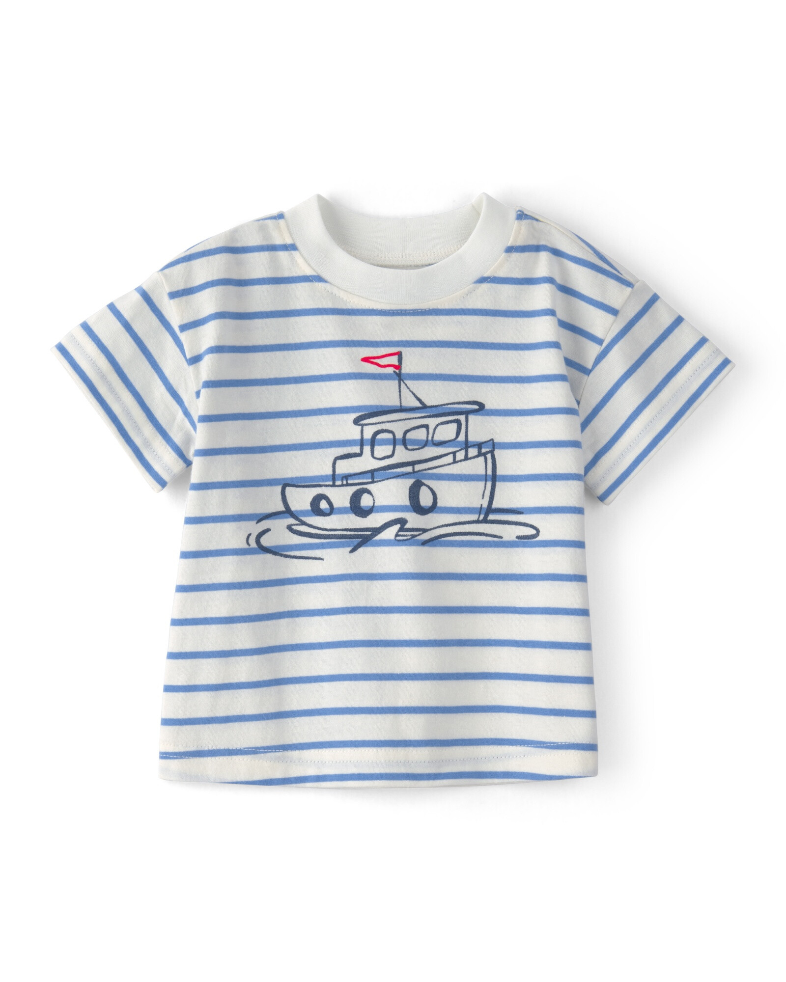 Set tres piezas de algodón, short, remera polo y remera estampa barco Sin color
