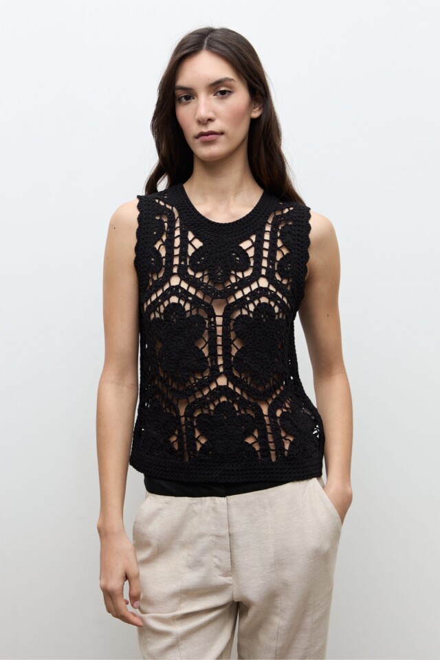 Top tejido crochet negro