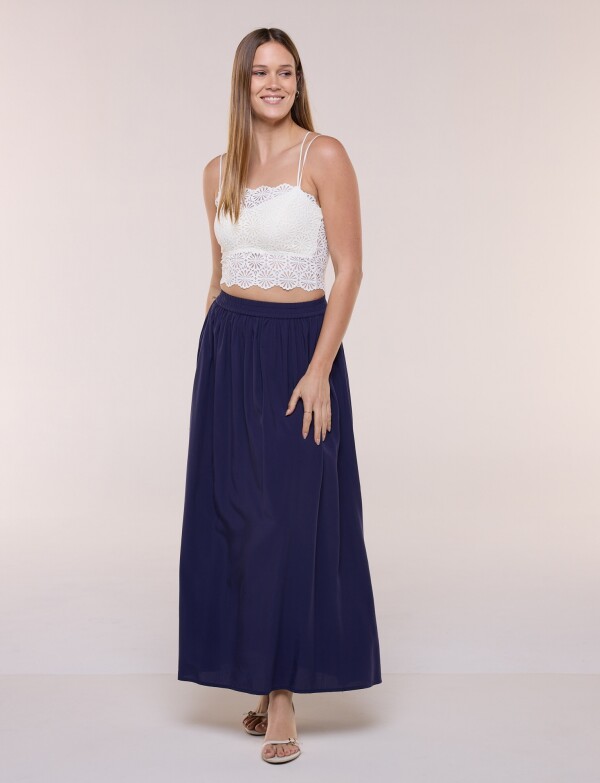 Top Crop De Encaje Calado Con Breteles Dobles CRUDO