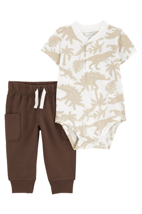 Set dos piezas de algodón, pantalón y body henley diseño dinos Sin color