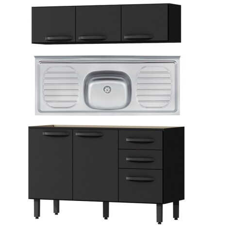 Kit de Cocina Bajo Mesada 3 Puertas y 2 Cajones con Pileta Central Tramontina Acero Inox Y Areo 3 Puertas - Negro Kit de Cocina Bajo Mesada 3 Puertas y 2 Cajones con Pileta Central Tramontina Acero Inox Y Areo 3 Puertas - Negro