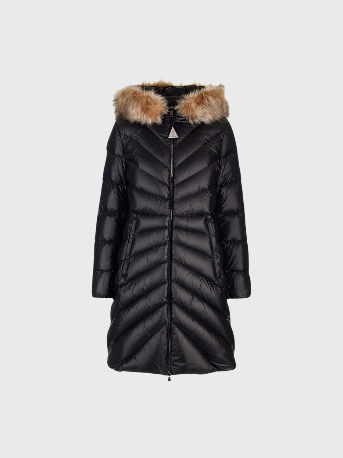 Moncler -Chaqueta larga con capucha integrada rellena de plumas, Chandre Negro