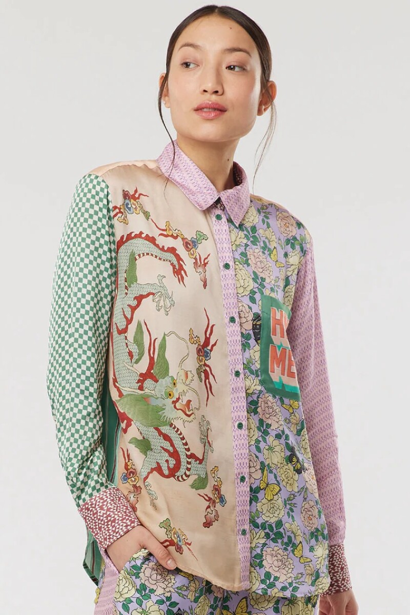 ISABEL MIXED PRINT SHIRT Verde