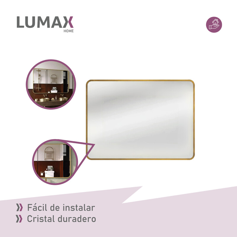 Espejo Horizontal Lumax Xindi Marco Rectangular 90 x 70cm Dorado