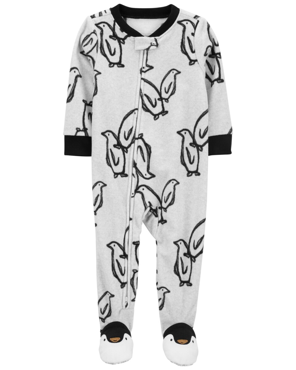 Pijama una pieza de micropolar con pie, diseño pingüino 