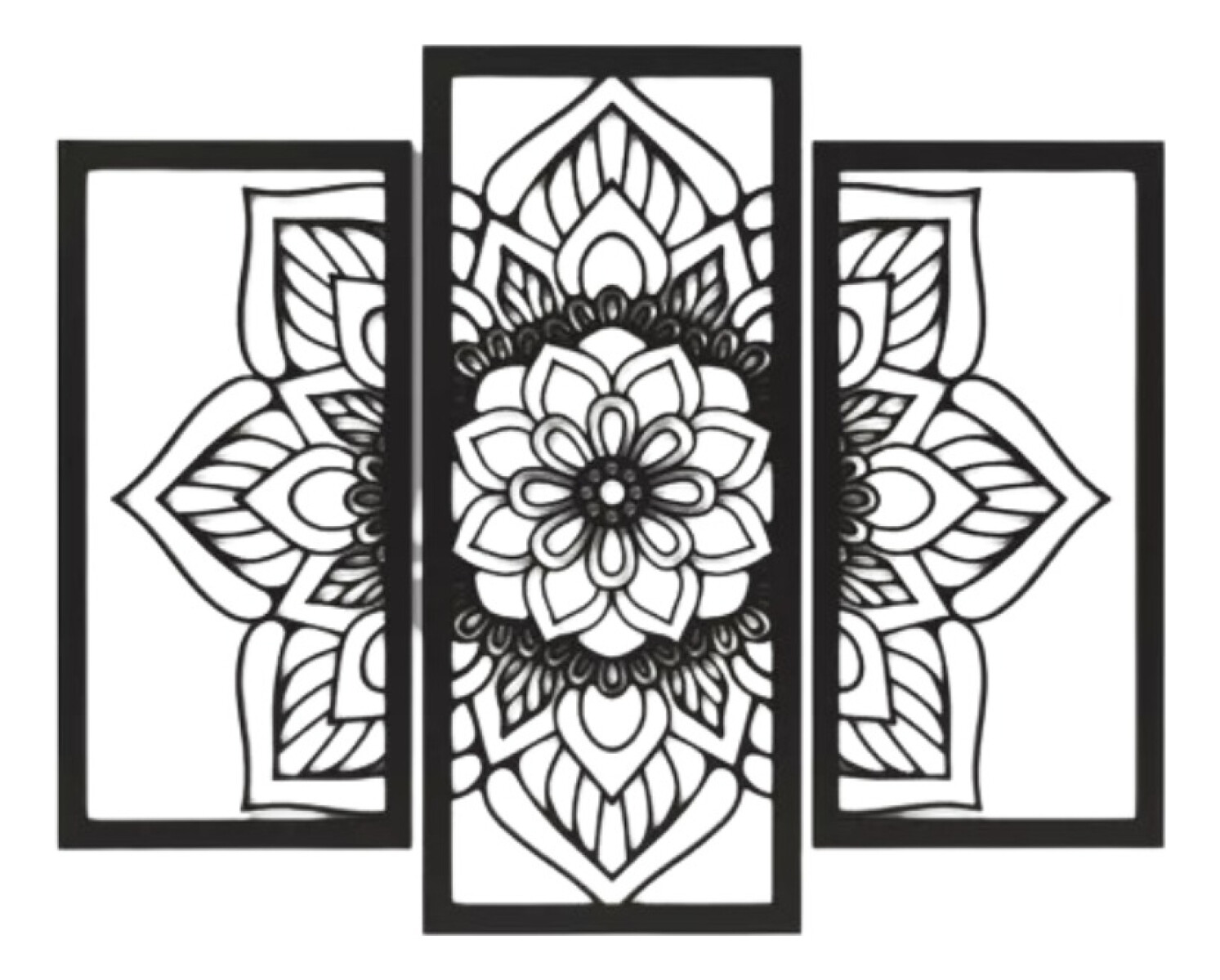 Cuadro Mandala Triptico Artesanal Negro Mdf Calado Decoraci 