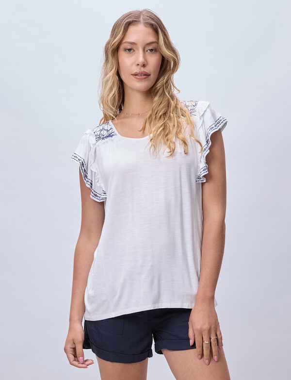 Blusa Bordada BLANCO/AZUL