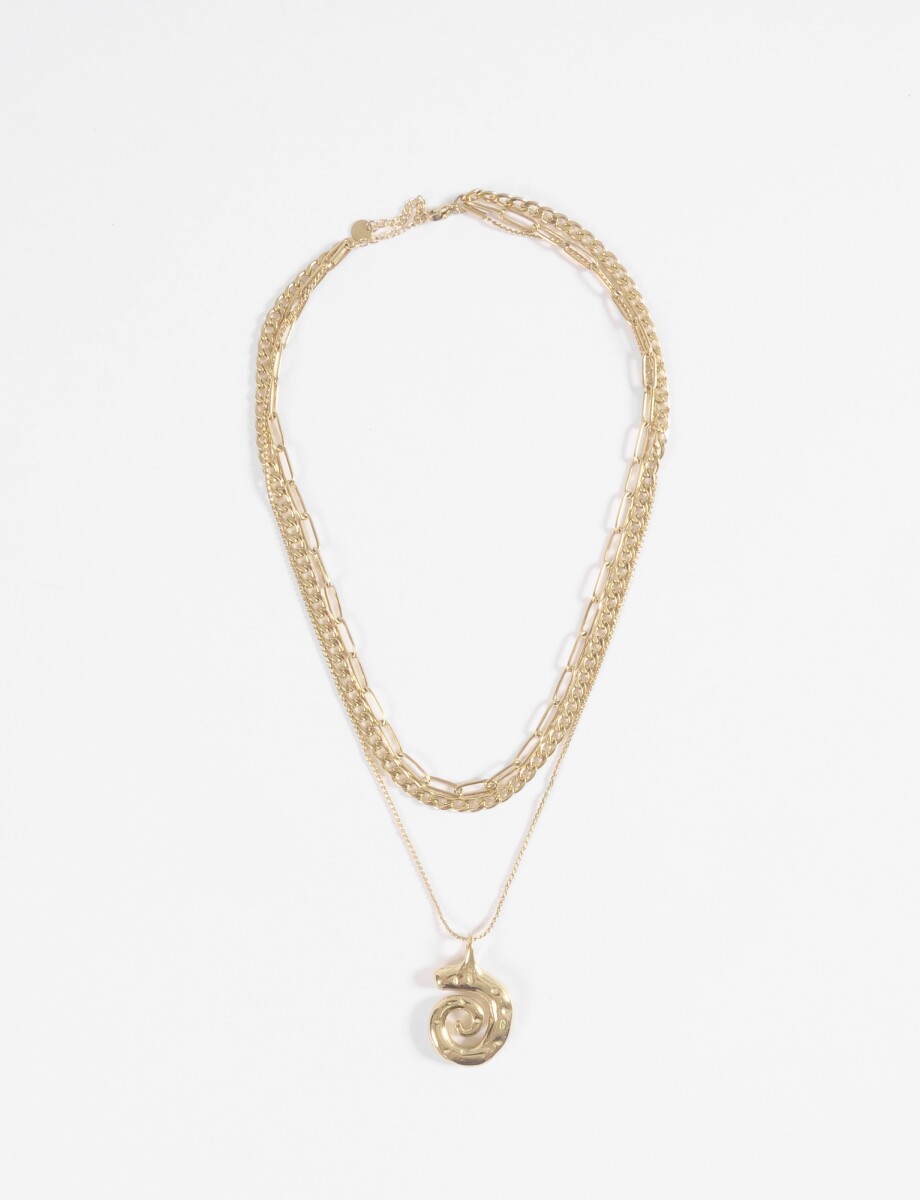Collar acero triple cadena con dijes - dorado 