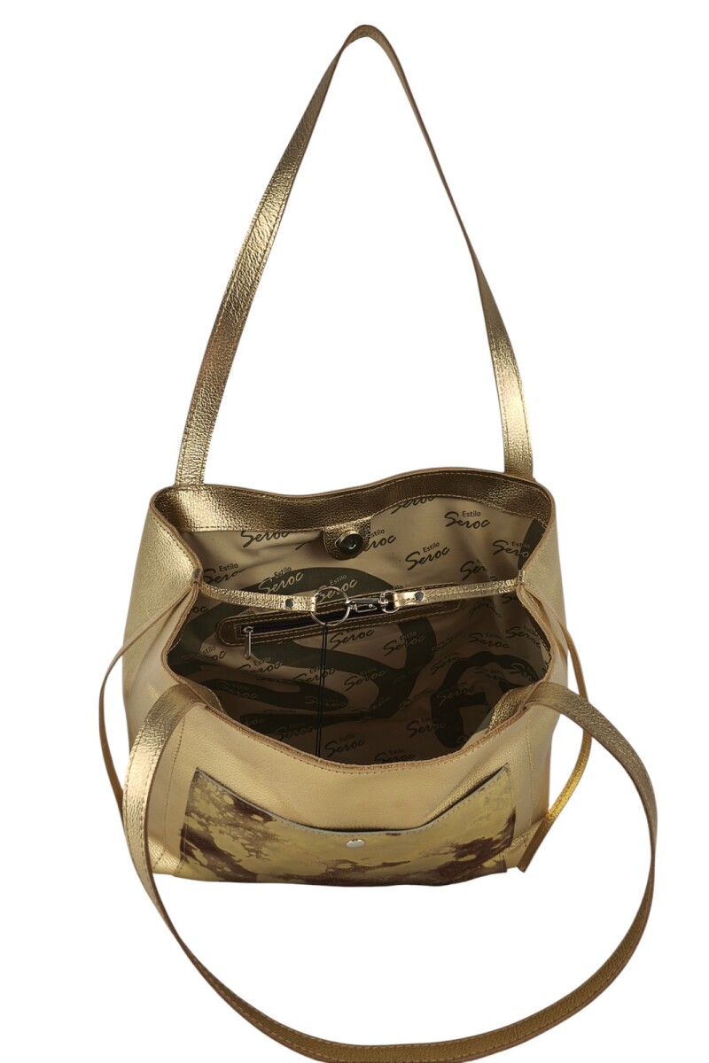 Cartera mujer 100% cuero dorado con pelo