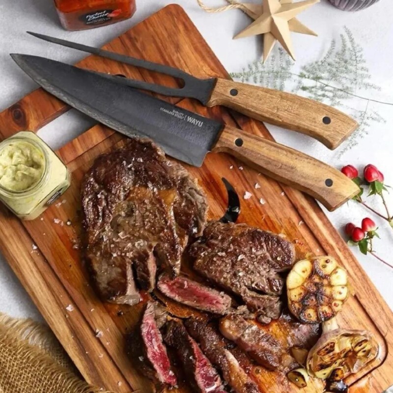 Set De Tabla De Cortar Con Cuchillo Y Tenedor Wayu Set De Tabla De Cortar Con Cuchillo Y Tenedor Wayu