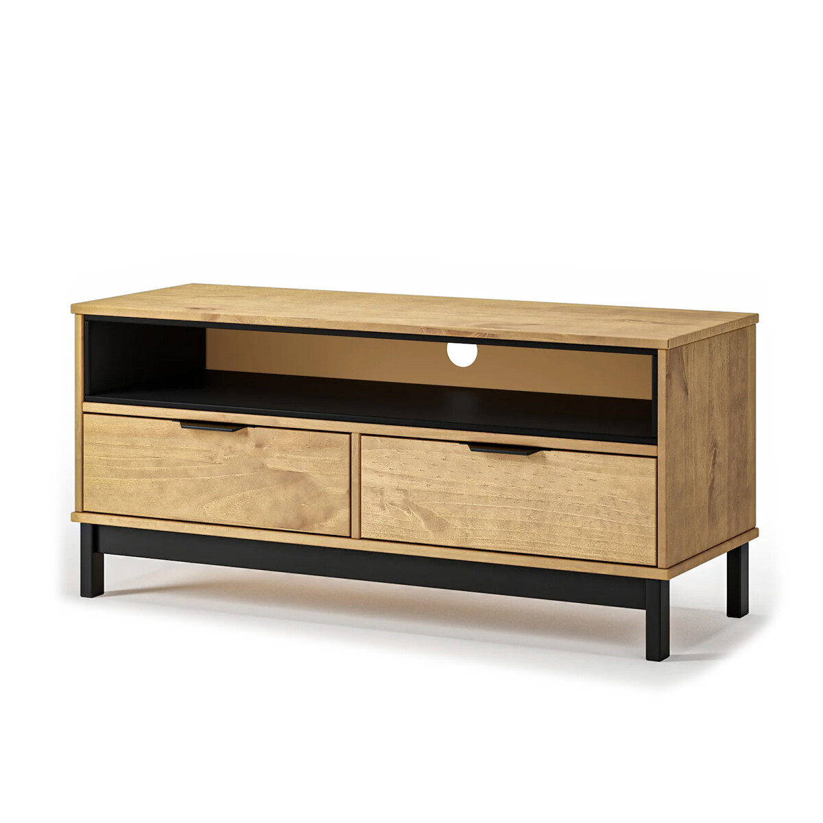 RACK APARADOR PARA TV O AUDIO EN MADERA MACIZA - 2 CAJONES 