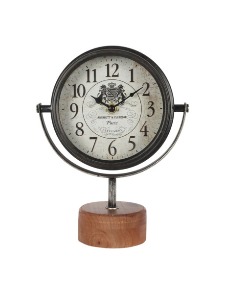 RELOJ DE MESA HIERRO D19X25X9CM BASE MADERA RELOJ DE MESA HIERRO D19X25X9CM BASE MADERA